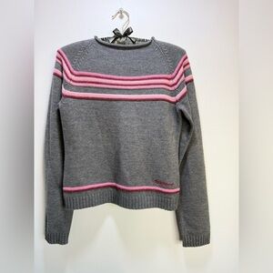 90s Billabong Striped Knit Sweater Pink Gray Surf Style Grunge Made in Korea L